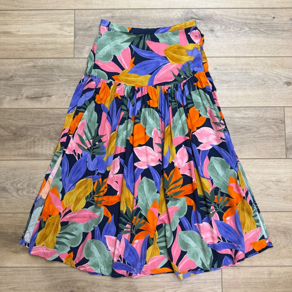 Abel‎ the Label Leonard Tropical Maxi Skirt Pink Navy Floral Side Slit Small